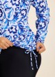 Curvy Blue And White Floral Upf50+ Long Sleeves Side Drawstring Swimsuit Shirt Tankini Top