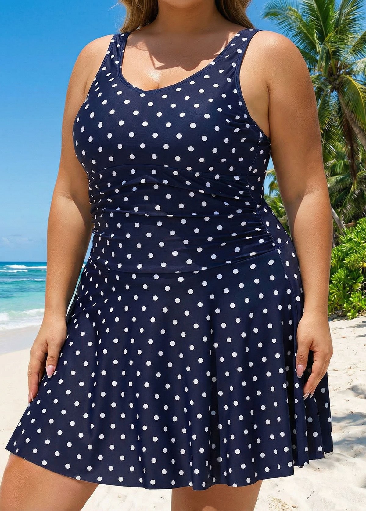 Polka Dot Modest Tummy Control Vintage Swimdress Set
