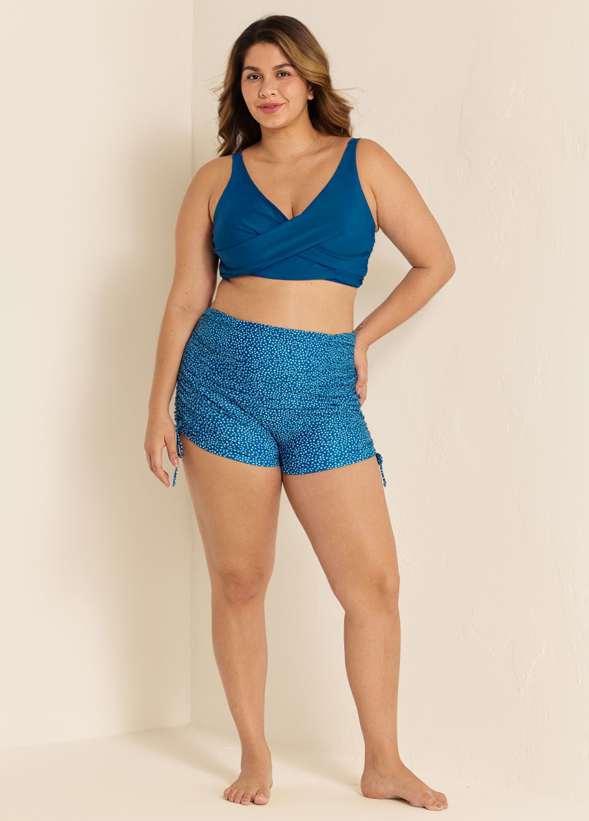 Deep Blue Twisted Front Fashion Plus Size Bikini Top