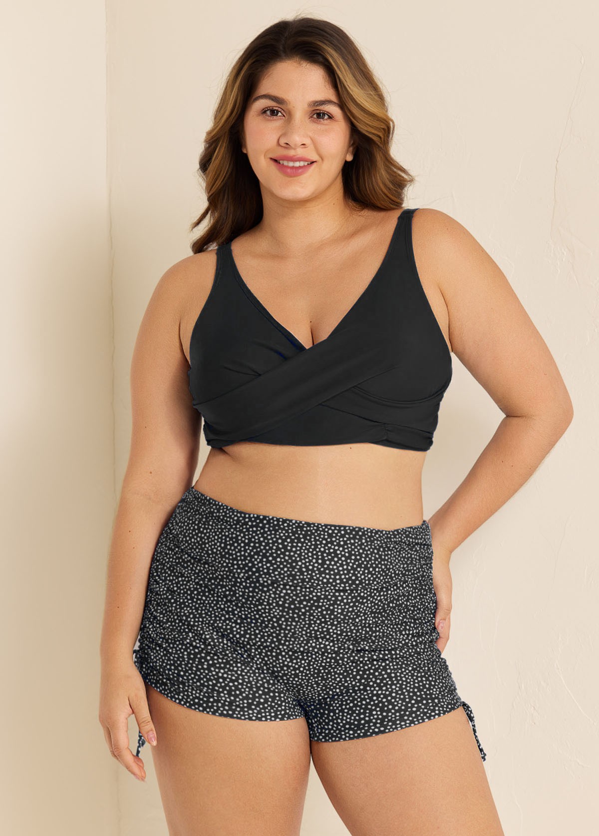 Black Twisted Front Fashion Plus Size Bikini Top