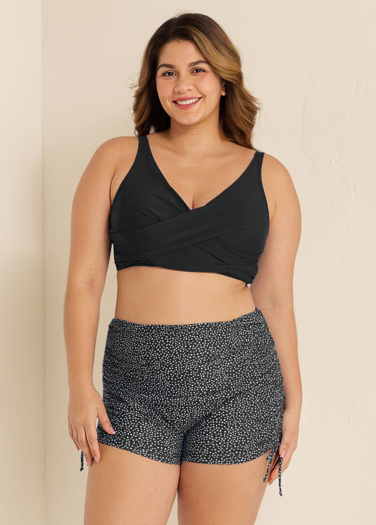 Black Twisted Front Fashion Plus Size Bikini Top