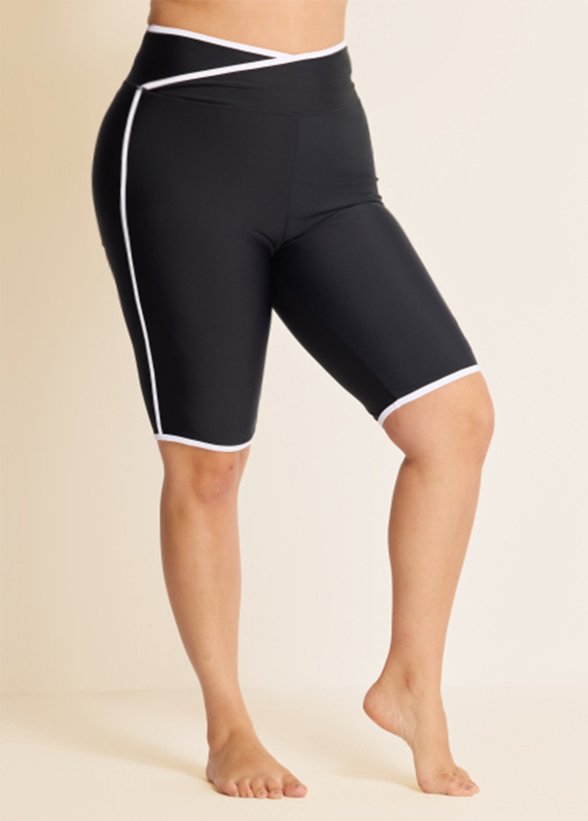 Black And White Striped Plus Size Swimsuit Bottom Capri Pants