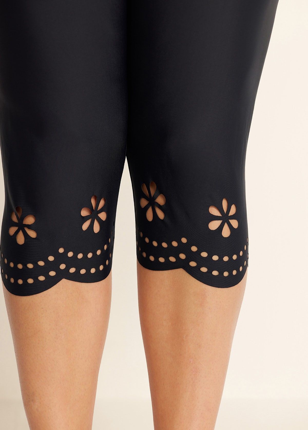 Plus Size Women's Black Hollow Swimsuit Pants