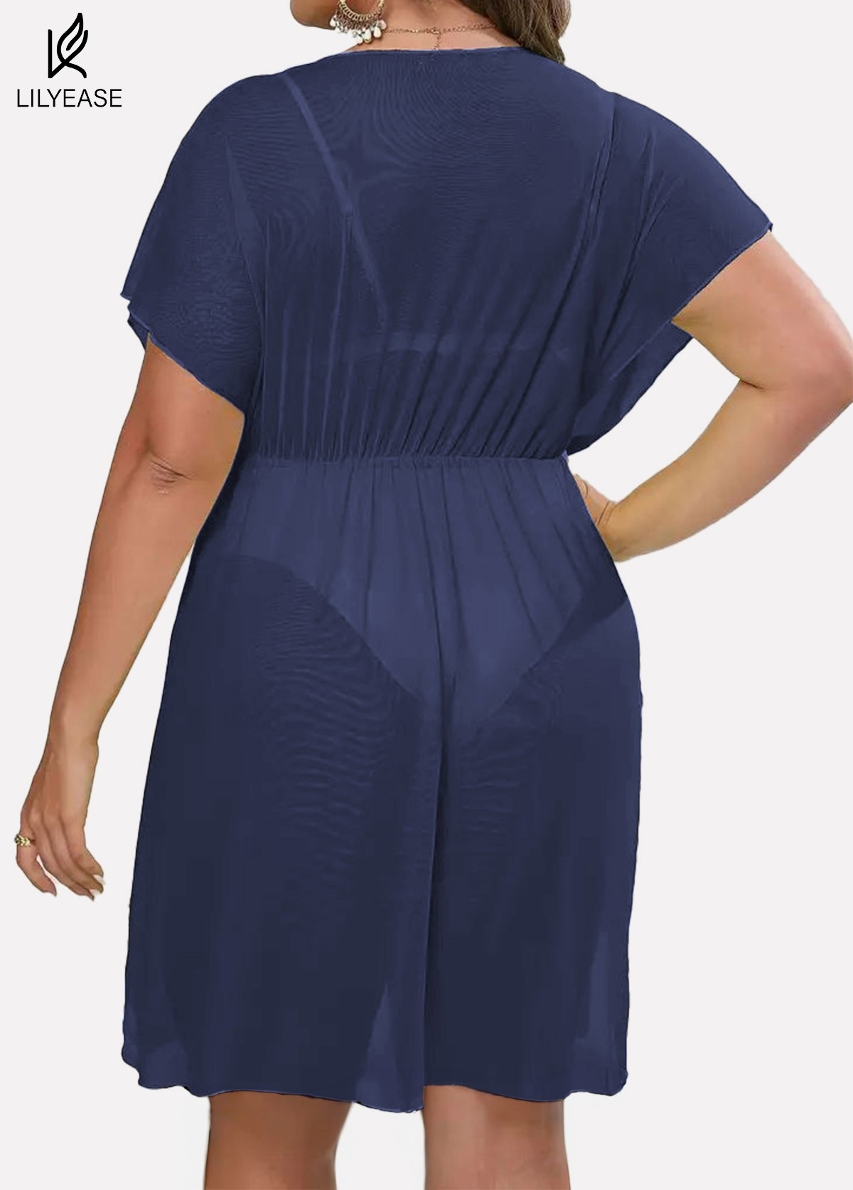 Purplish Blue V Neck Semi-Sheer Split Boho Style Cover Up