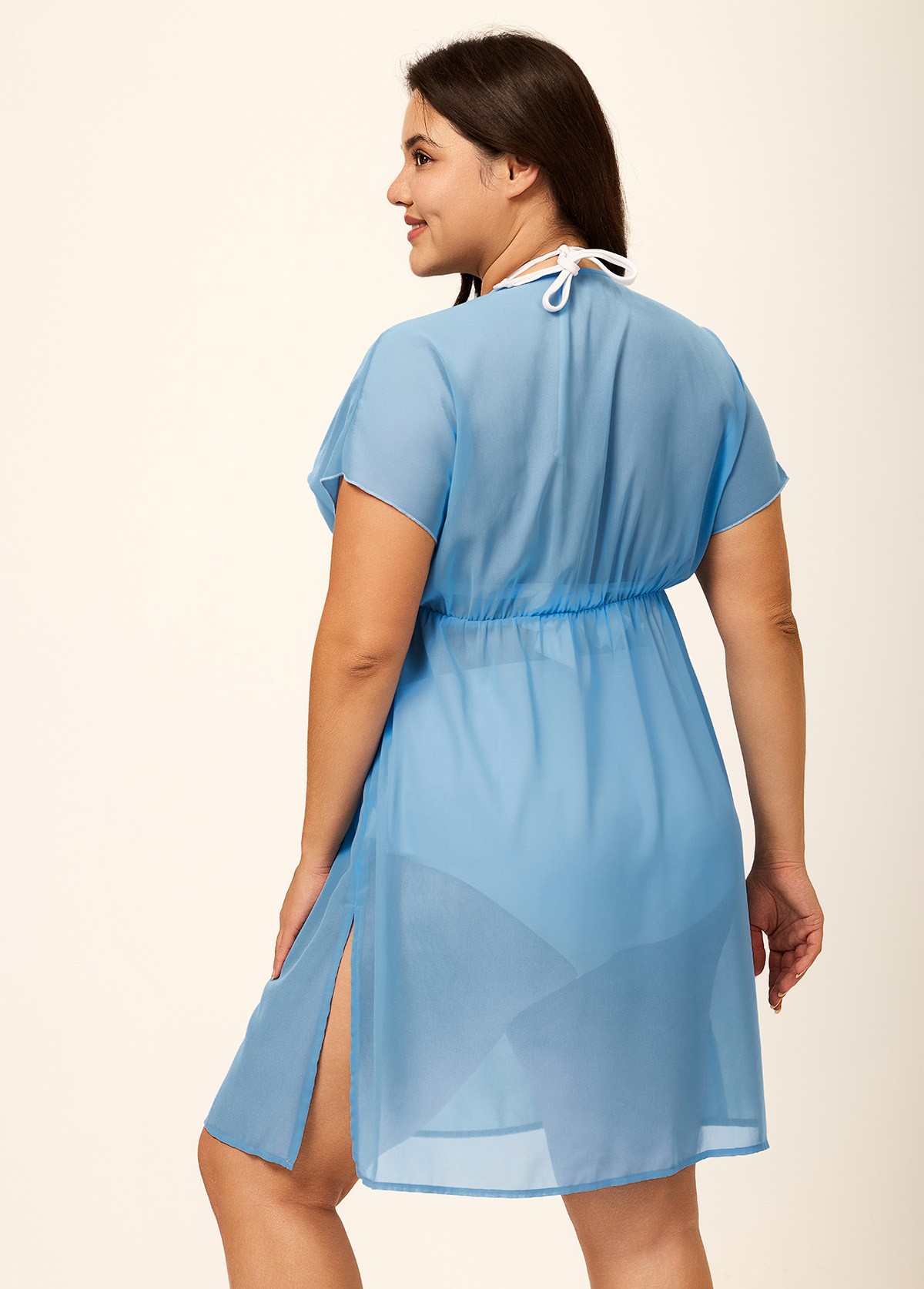 Baby Blue V Neck Semi-Sheer Split Boho Style Cover Up