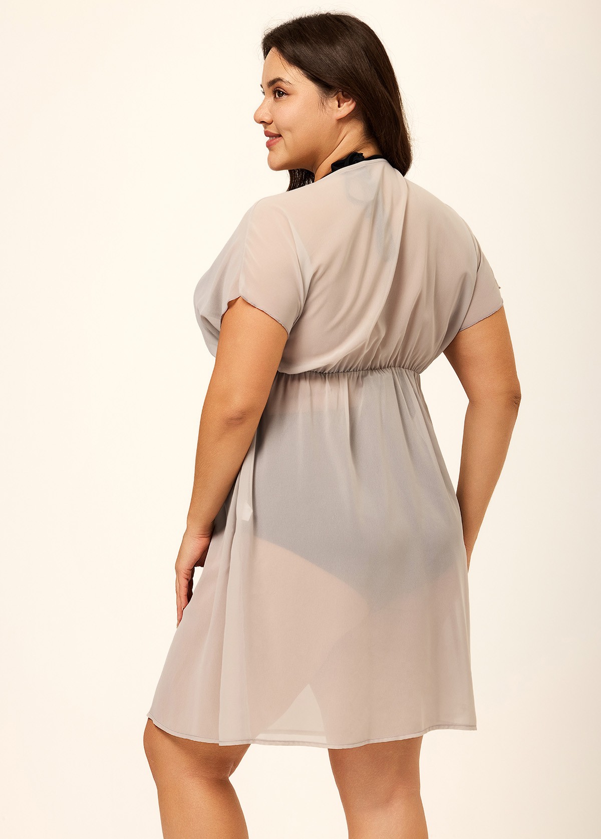 Gray V Neck Semi-Sheer Split Boho Style Cover Up