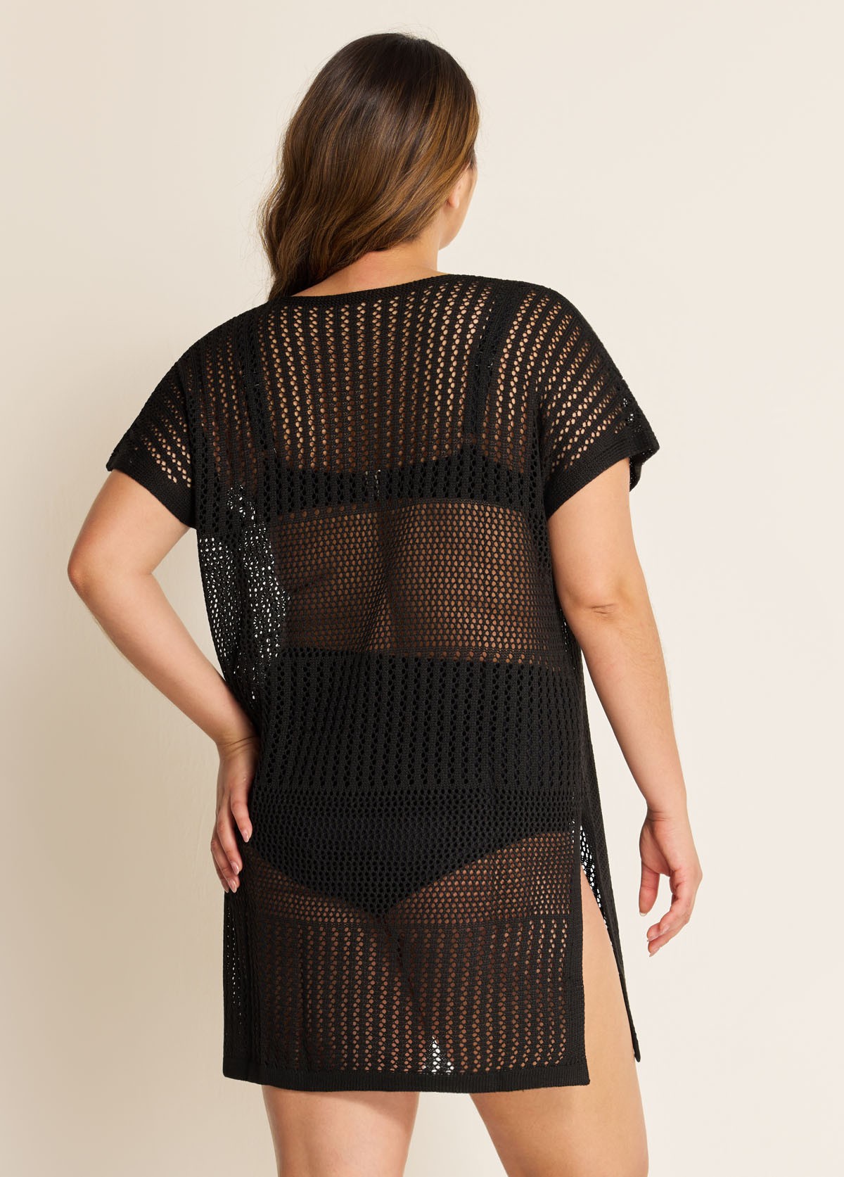 Black Plus Size Simple Side Slit Cover Up