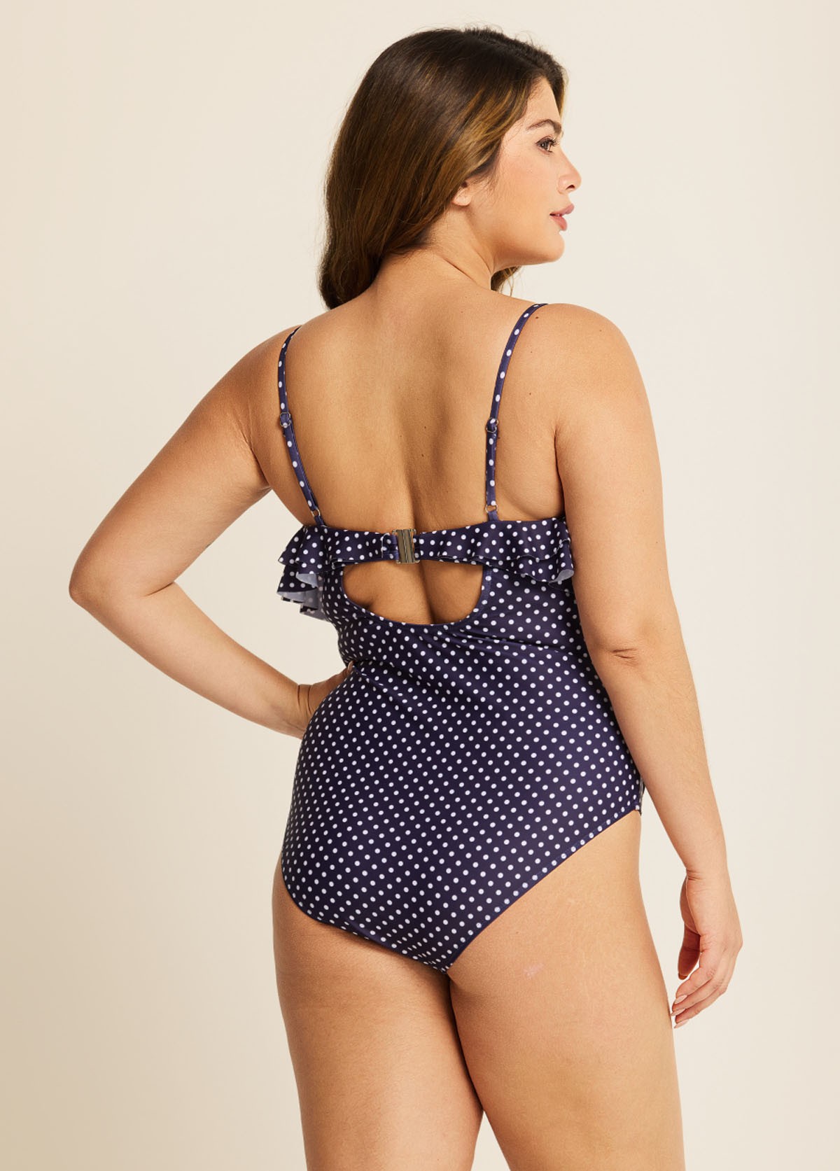Navy Scoopneck Dot Layered One Piece Swimsuit