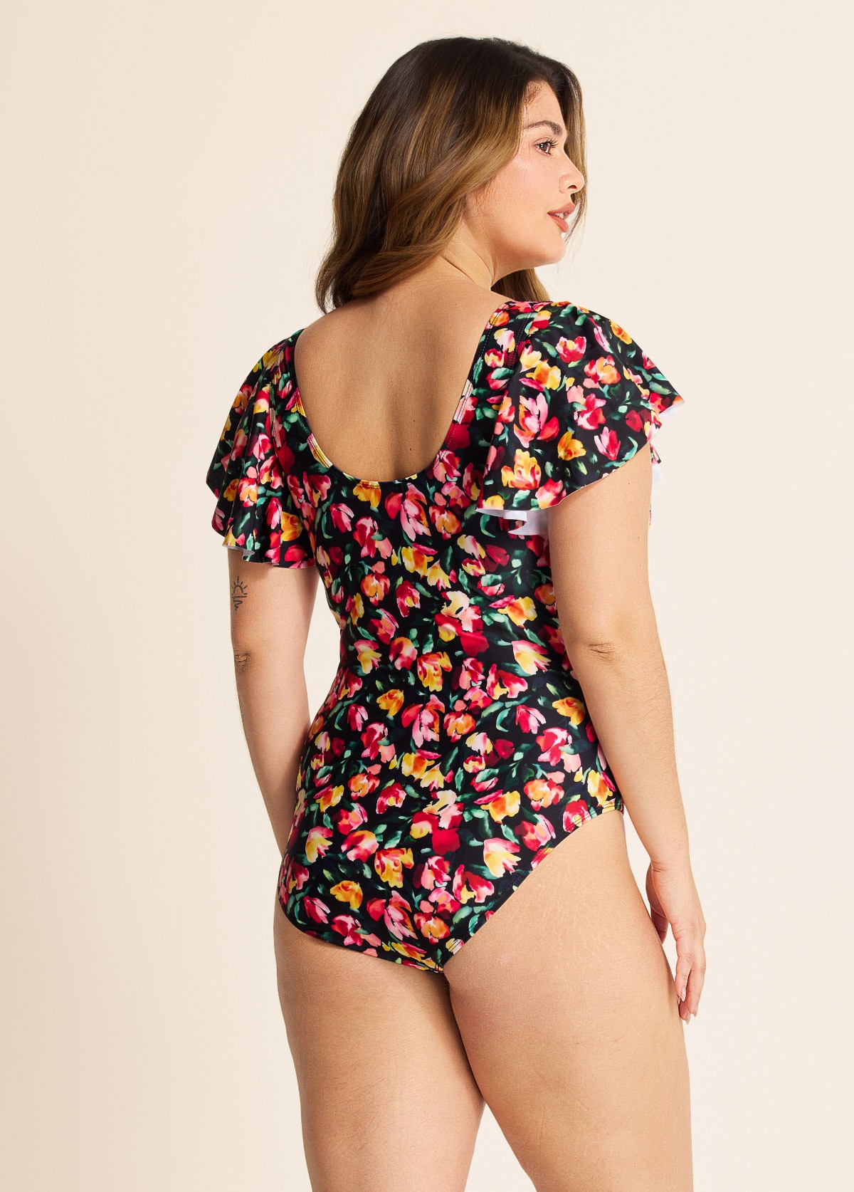 Curvy Red Floral Short Sleeve Swimsuit And Swimwear One Piece Swimsuit
