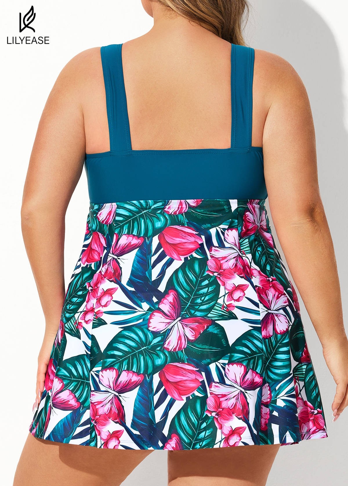 Gungle Green Wide Strap Tie Front V-Neck Lady One Piece Swimdress