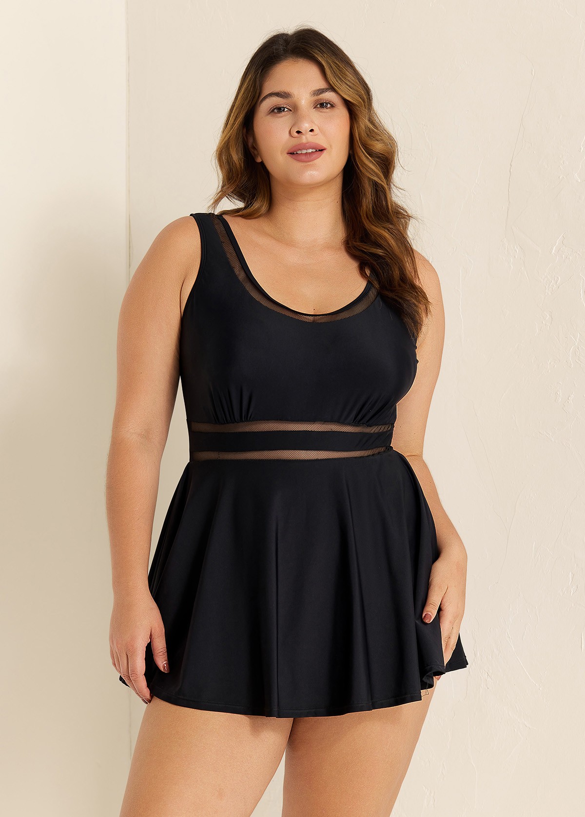 Plus Size V-neck Wide Strap Crochet One Piece Swimdress