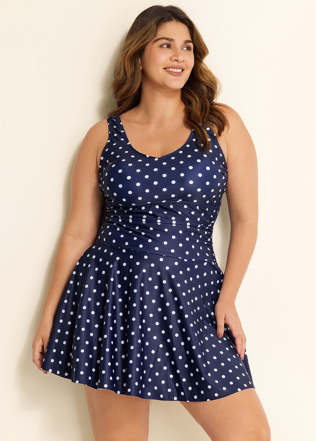 Polka Dot Modest Tummy Control Vintage Swimdress Set