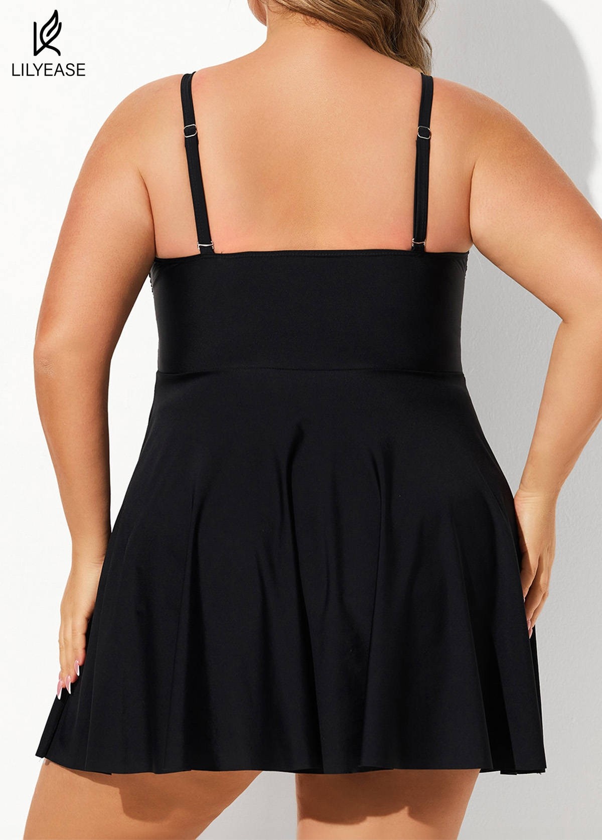 Black Crisscross Detailing Flowy Swimdress Top