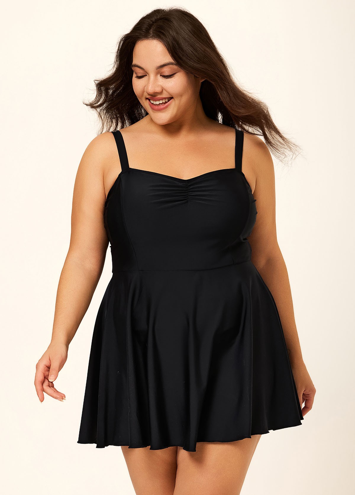 Black V Neck Ruched Plus Size Modest Swimdress Swimsuit Top