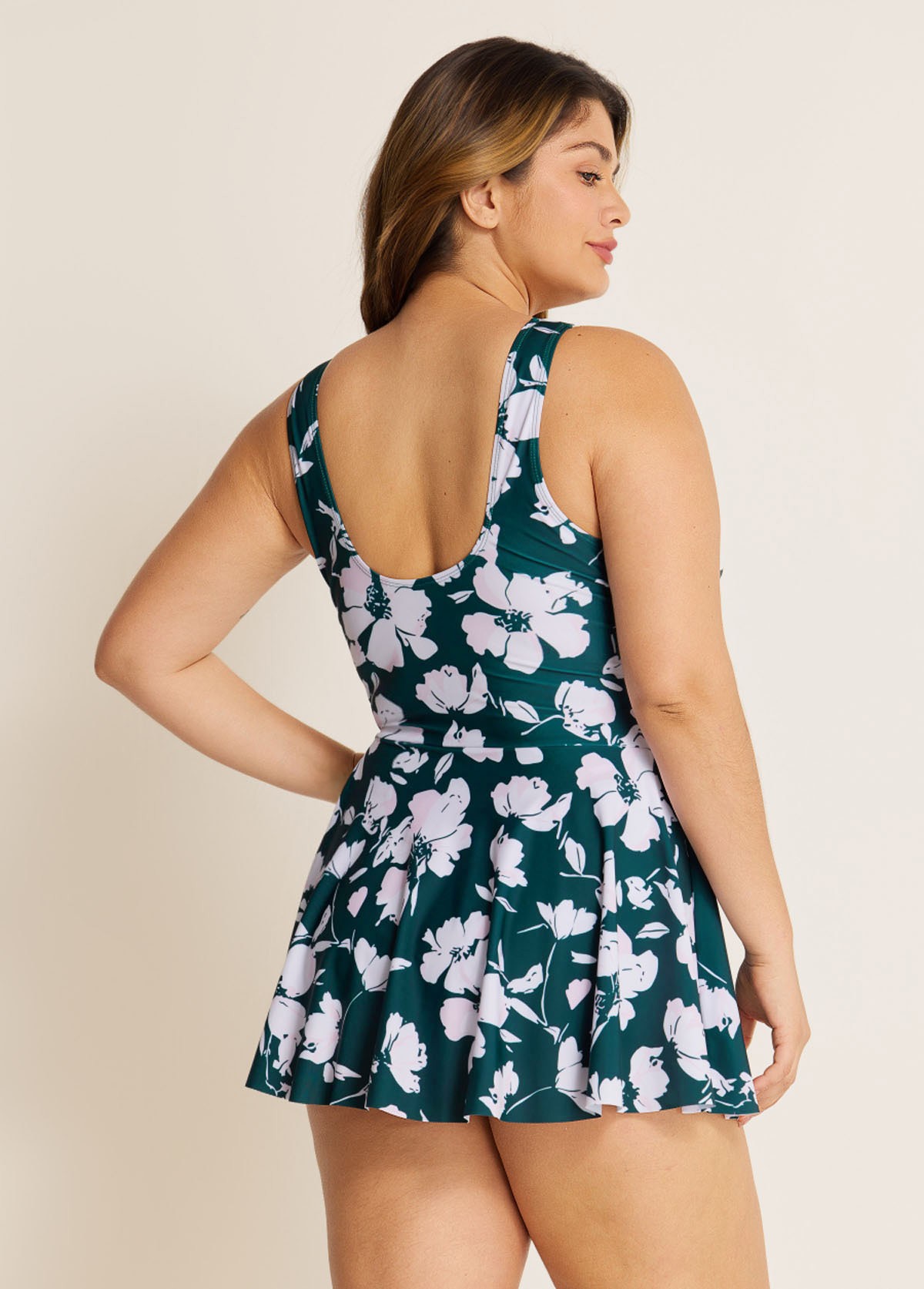 Green Floral Tummy Control Plus Size Swimsuit Swimwear One Piece Swimdress