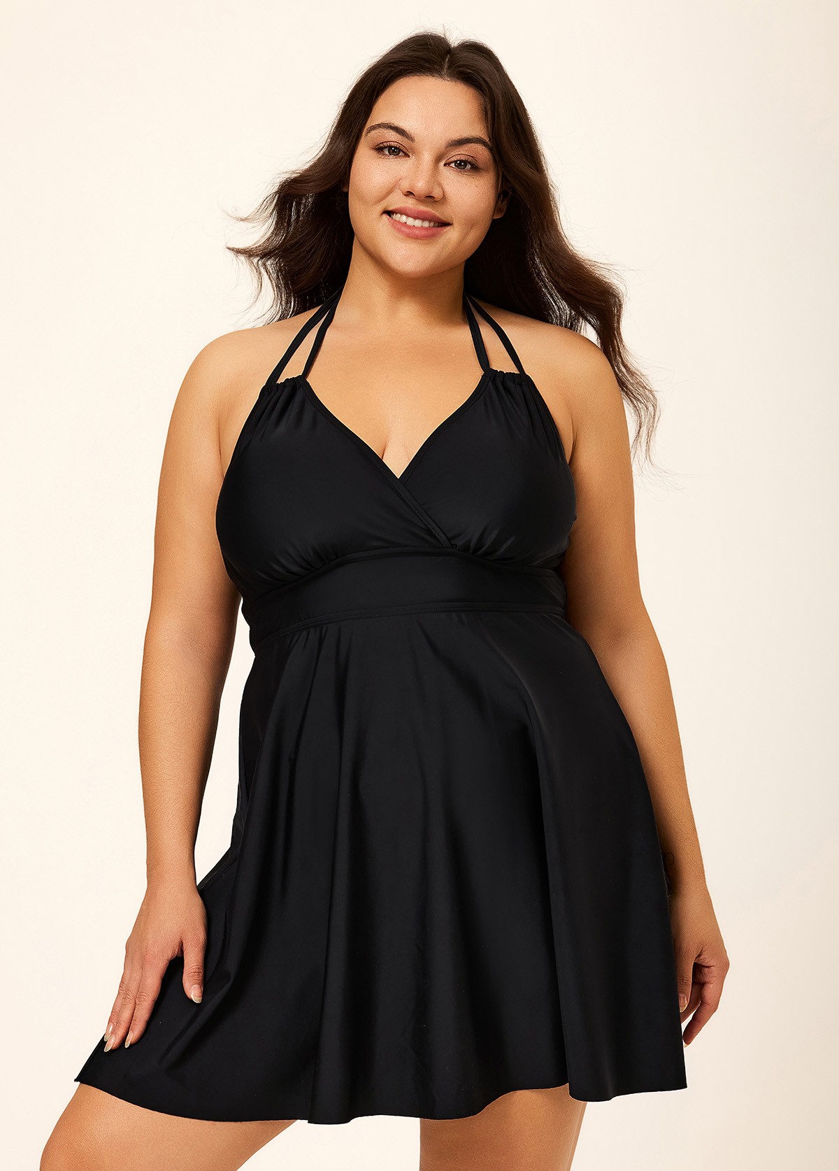 Double Straps Halter Neck V Neck Modest Plus Size Fashion Swimdress Top