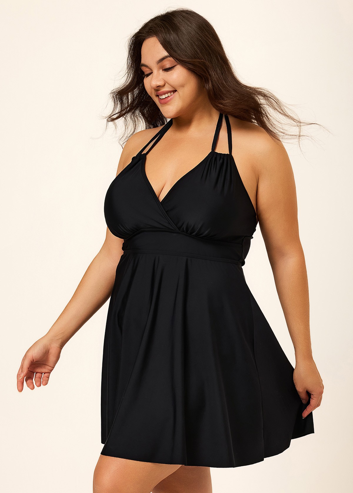 Double Straps Halter Neck V Neck Modest Plus Size Fashion Swimdress Top