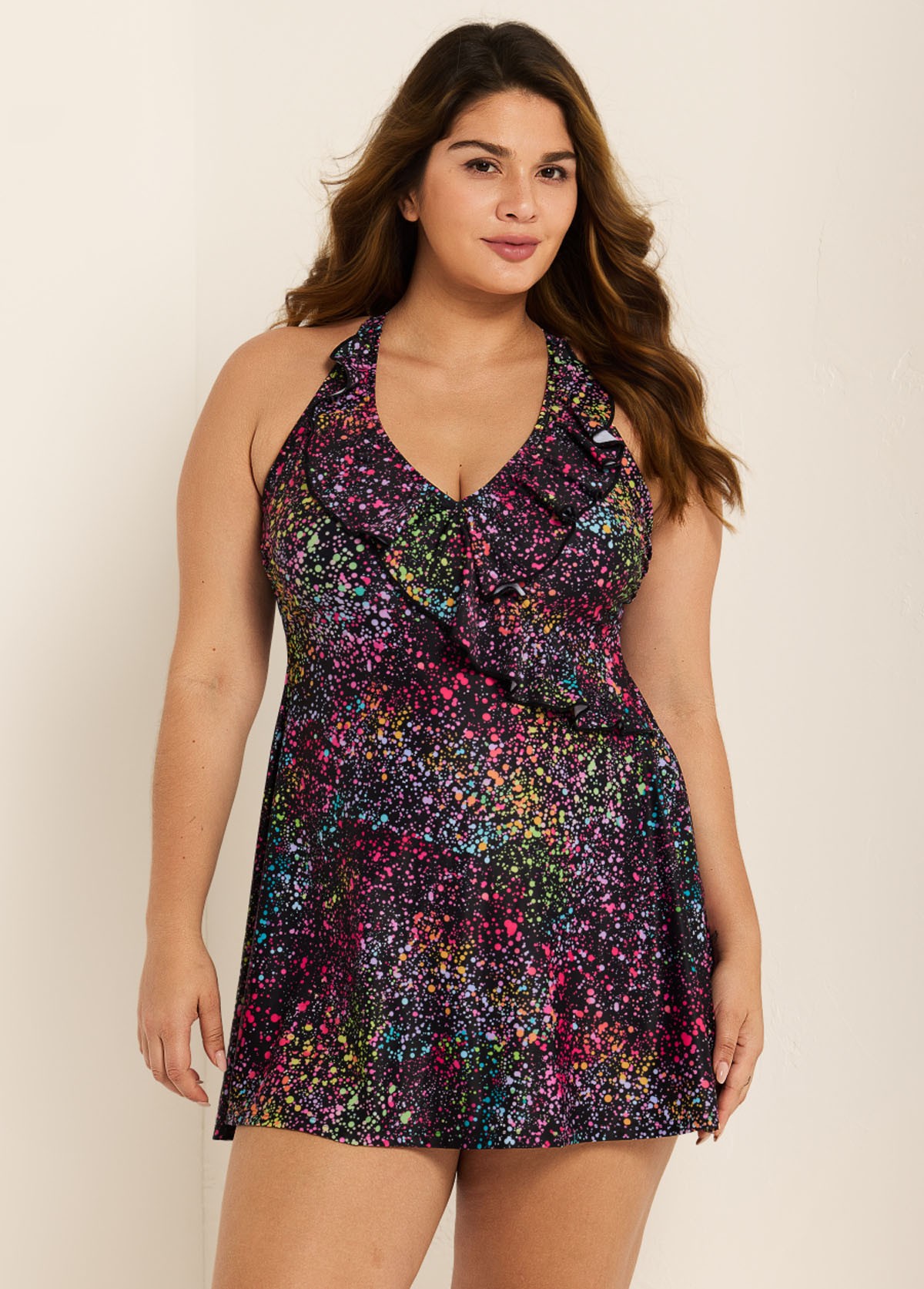 Curvy Black Dot Print Vintage Swimwear Bathing Suits Swimdress Top