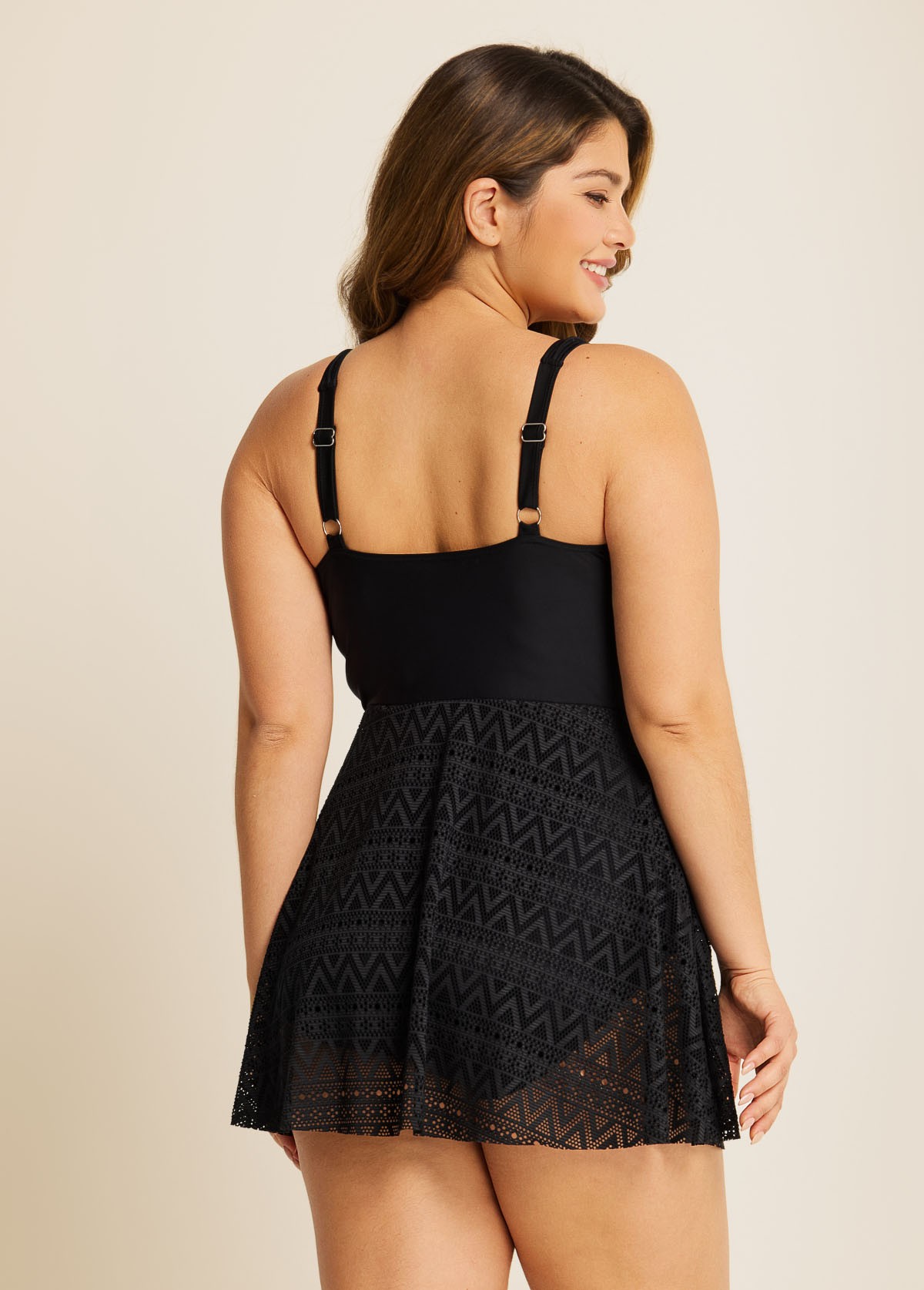 Black V Neck Tie Front Crochet One Piece Swimdress