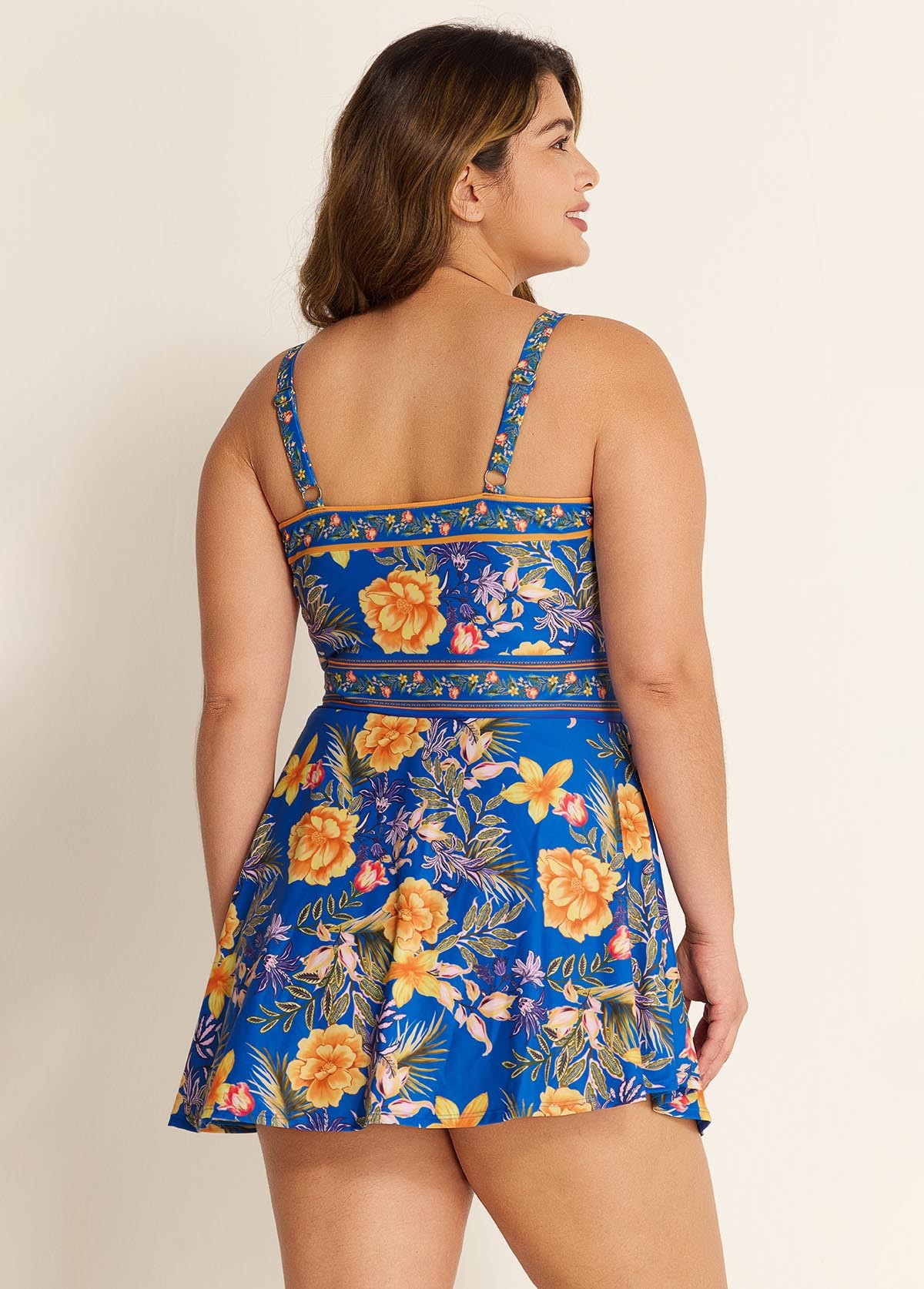 Curvy Blue Floral Side Tie Swimsuit One Piece Swimdress
