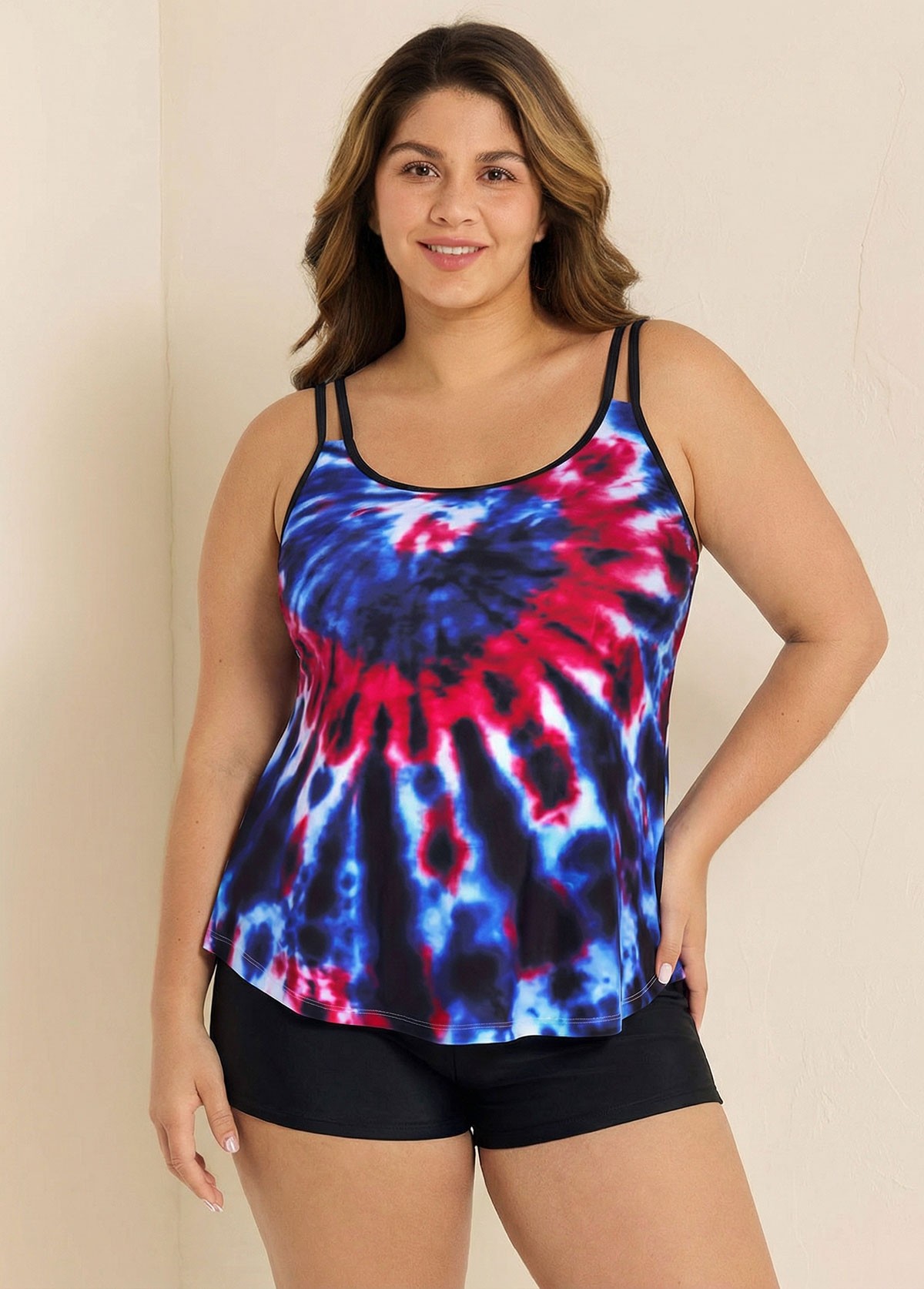 Stylish Colorful Tie Dye Adjustable Double Straps Tankini Top