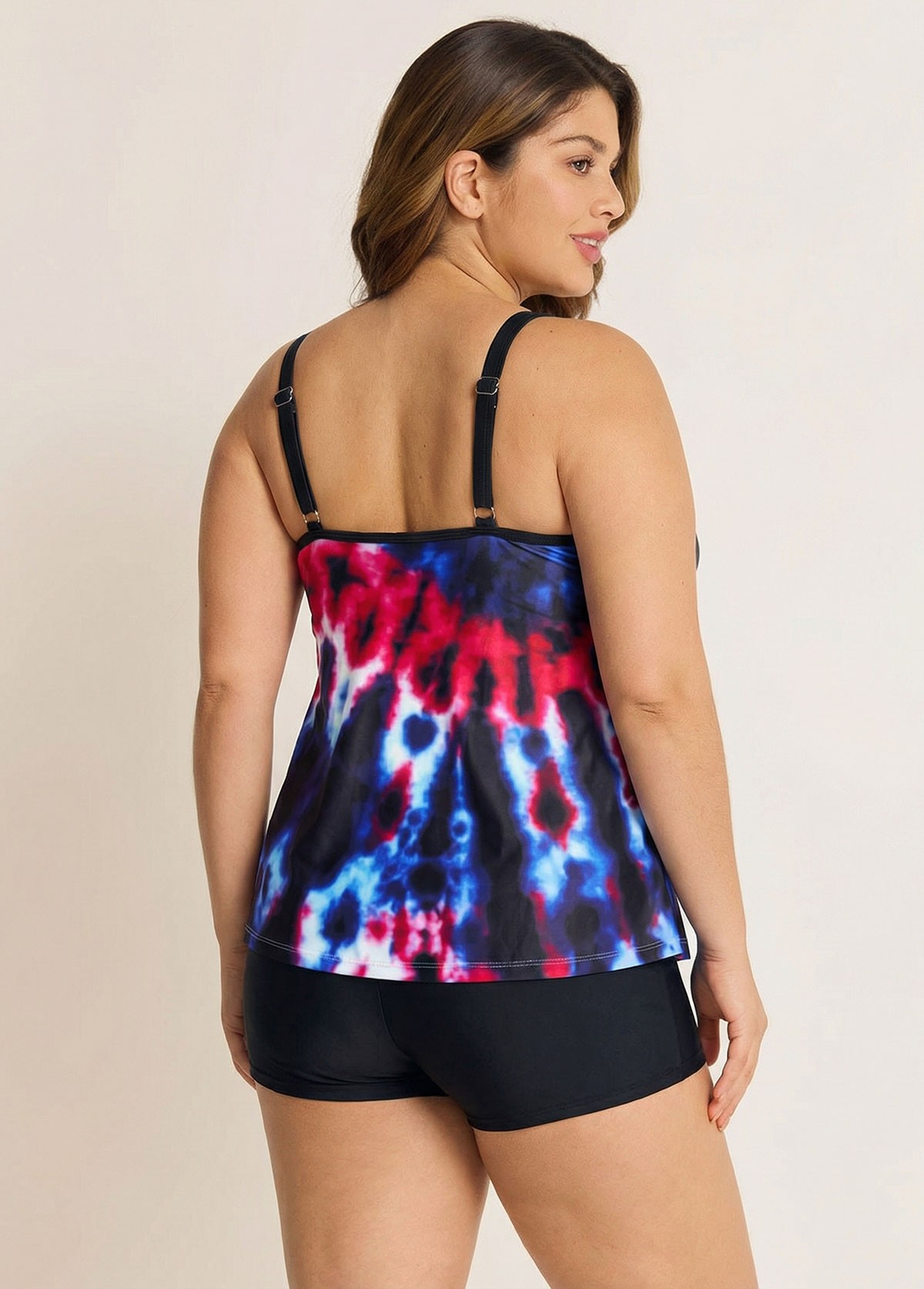 Stylish Colorful Tie Dye Adjustable Double Straps Tankini Top