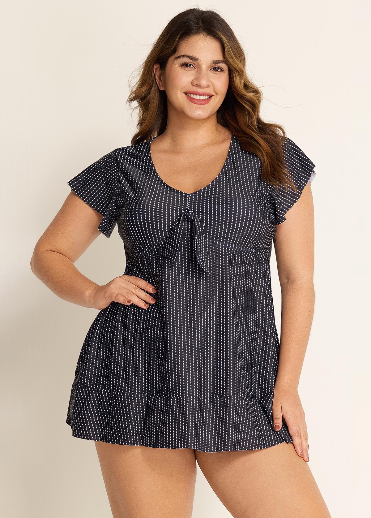 Deep V-neckline Tie Front Women Tankini Top