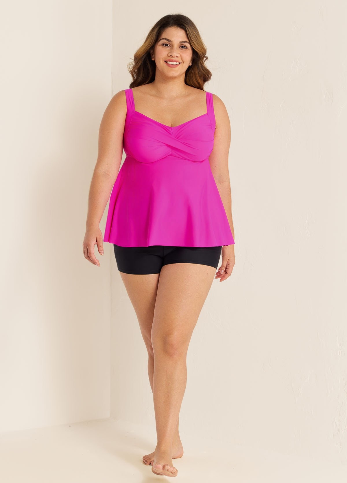 Hot Pink Twist Front Charming Tankini Top