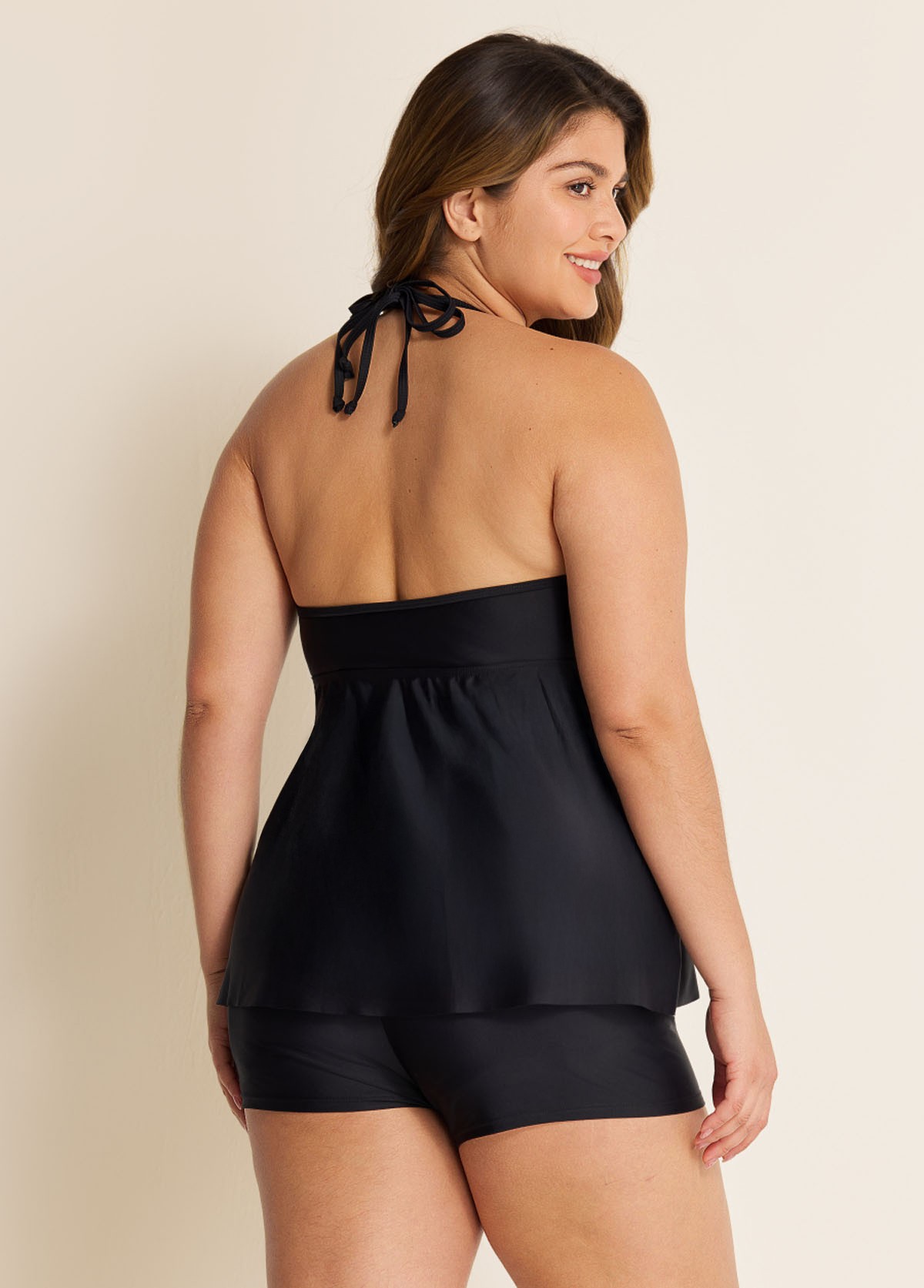 Black V-Neck Halter Plus Size Modest Tankini Swimsuit Top